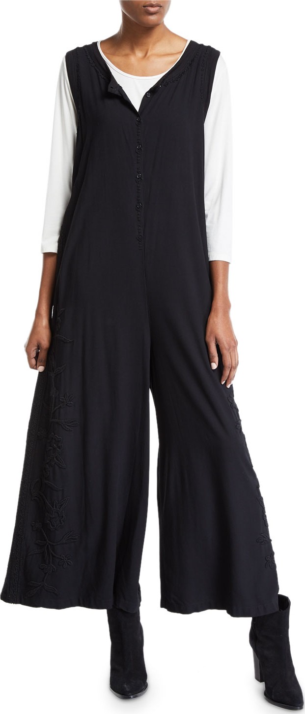 Johnny Was Hythe Sleeveless Wide-Leg Jumpsuit w/ Embroidery