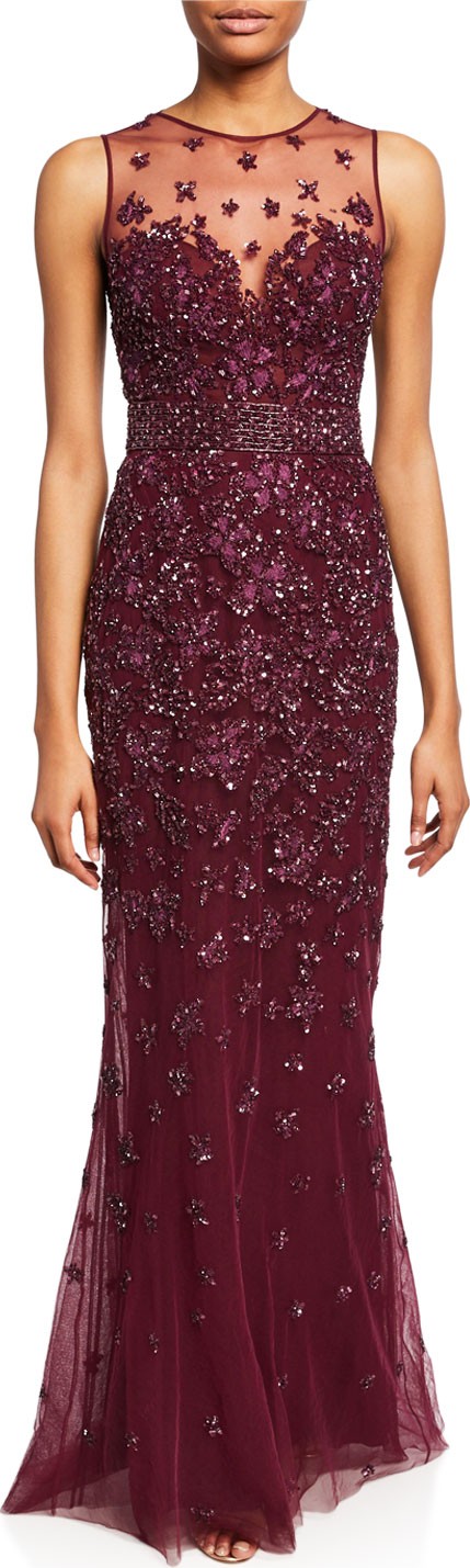 Zuhair Murad Hibiscus Sequined Illusion Gown