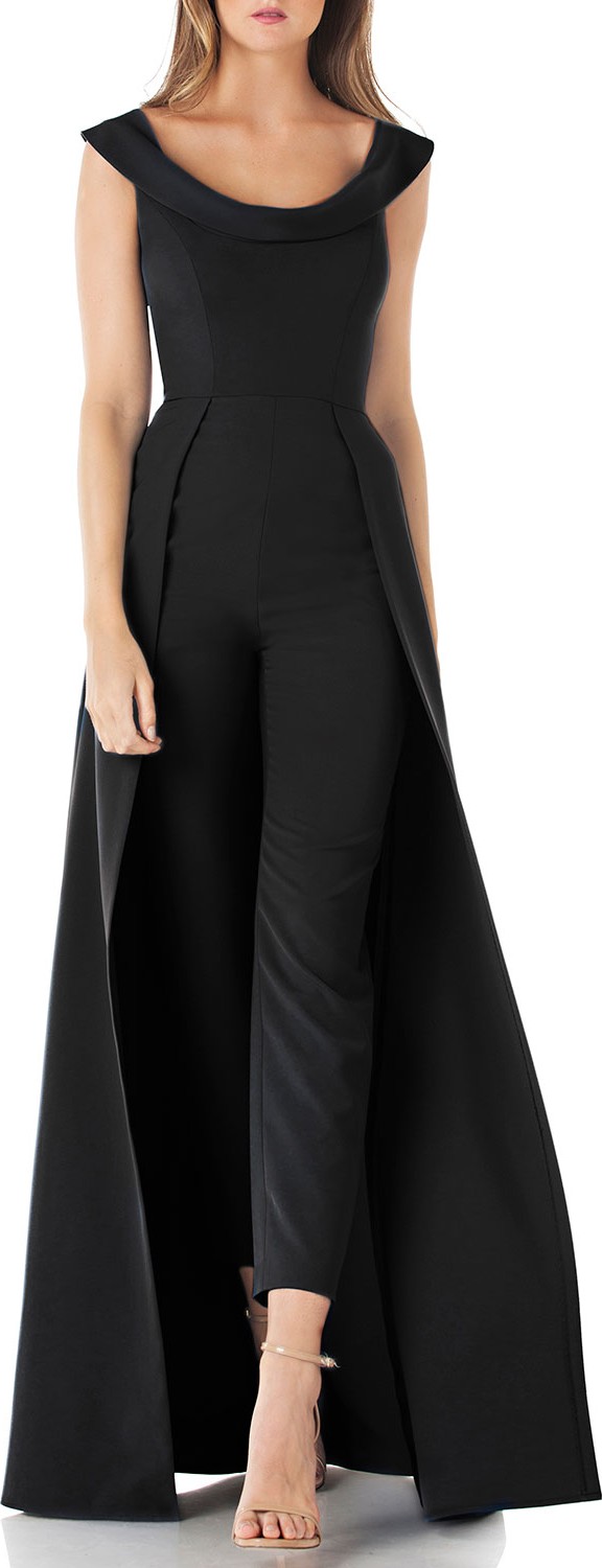 Kay Unger Scoop-Neck Cap-Sleeve Jumpsuit with Skirt Overlay
