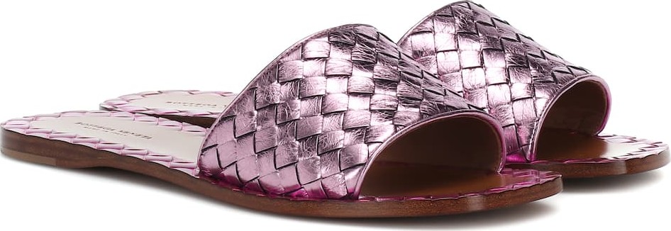 Bottega Veneta Intrecciato metallic leather slides