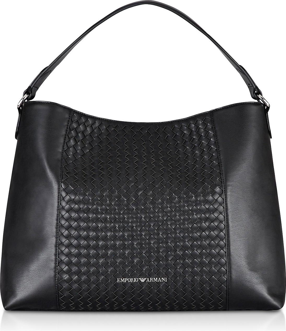 Emporio Armani Black Woven Eco-Leather Shoulder Bag