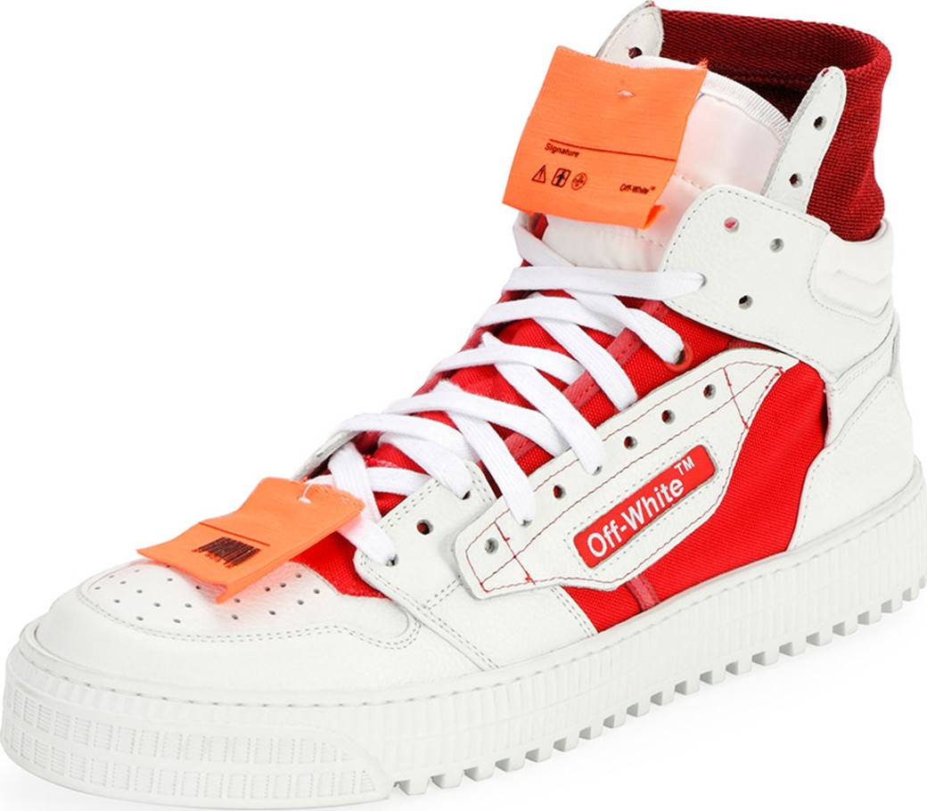 Off White Men's Off Court Tumbled Sneakers, White/Red