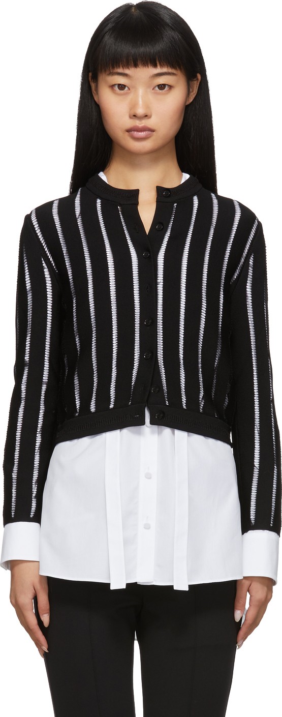 Alexander McQueen Black Sheer Striped Short Cardigan