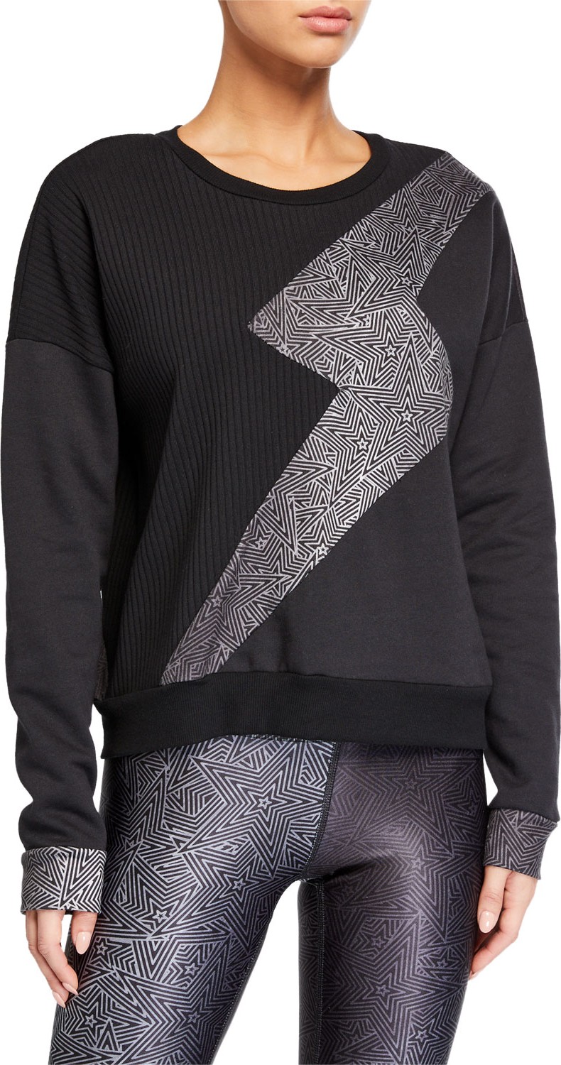 Terez Ribbed Lightning Bolt Crewneck Sweatshirt