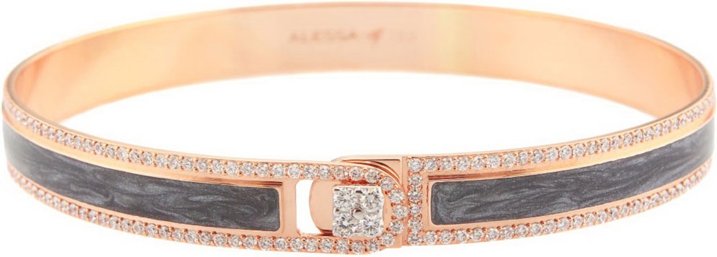 Alessa Jewelry Spectrum Painted 18k Rose Gold Bangle w/ Diamonds, Gray, Size 18