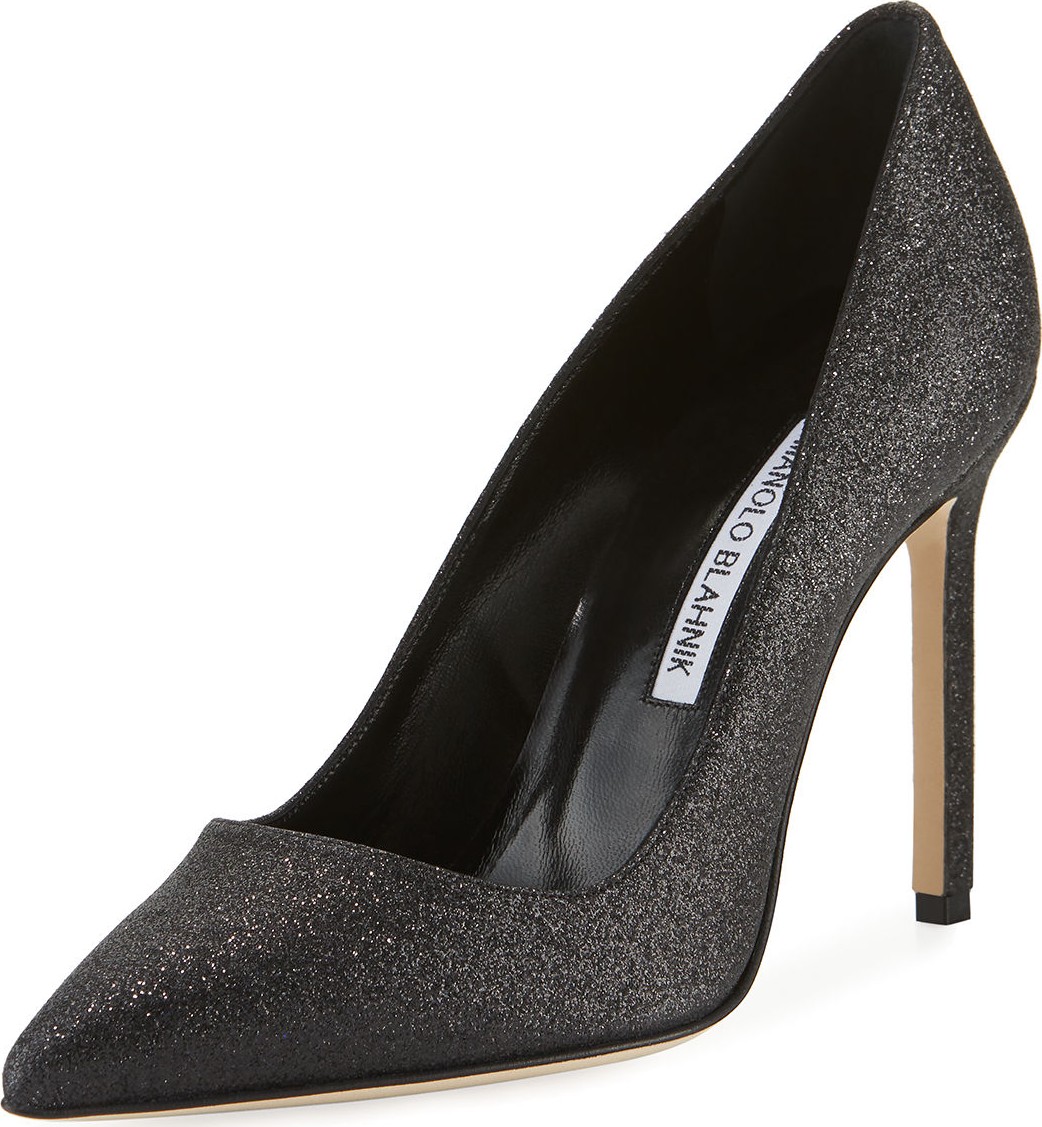 Manolo Blahnik BB Snowflake Glitter Point-Toe Pump