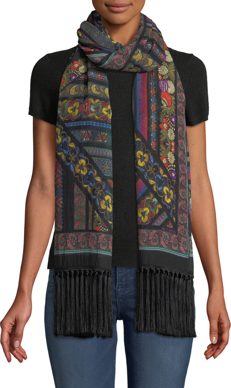 Etro Tassel-Trim Silk Scarf