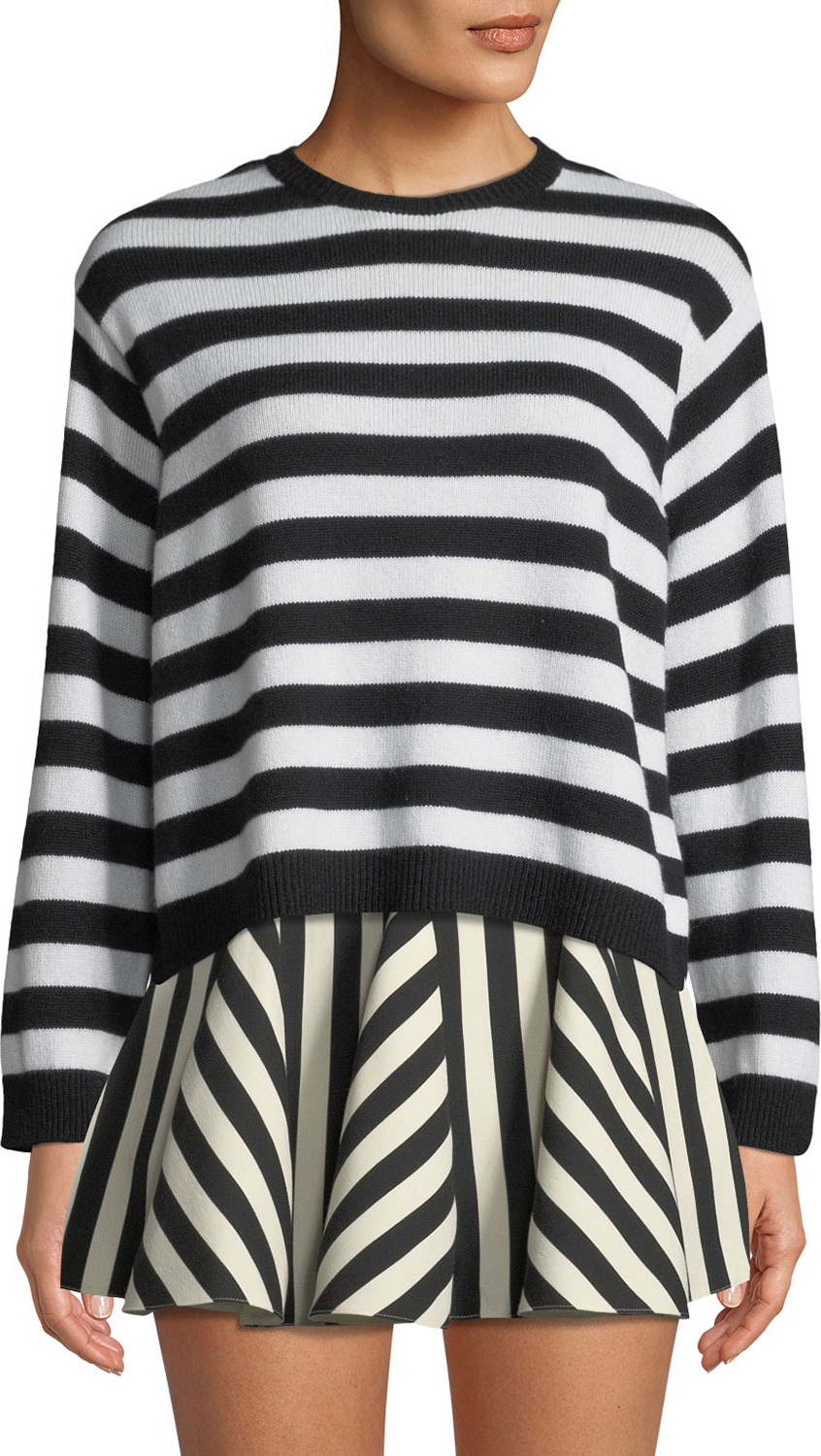 Valentino Striped Long-Sleeve Cashmere Sweater w/ Bow-Neck