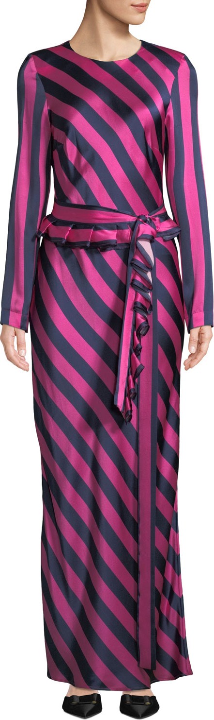 Maggie Marilyn Get Em Girl Striped Silk Long-Sleeve Dress