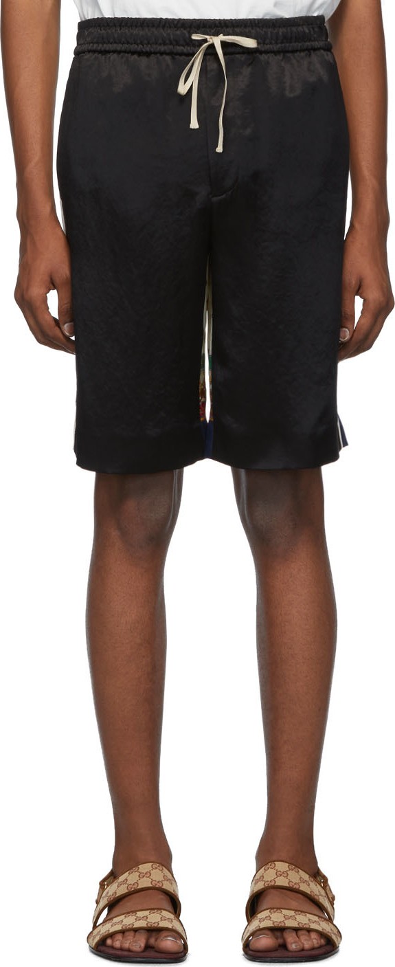 Gucci Black Bi-Material Print Shorts