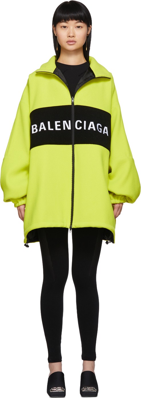 Balenciaga Yellow Wool Logo Zip-Up Jacket