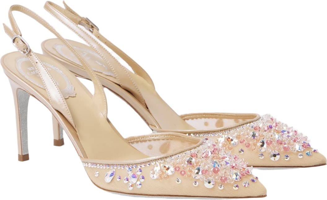 Rene Caovilla - Embellished mesh slingback pumps