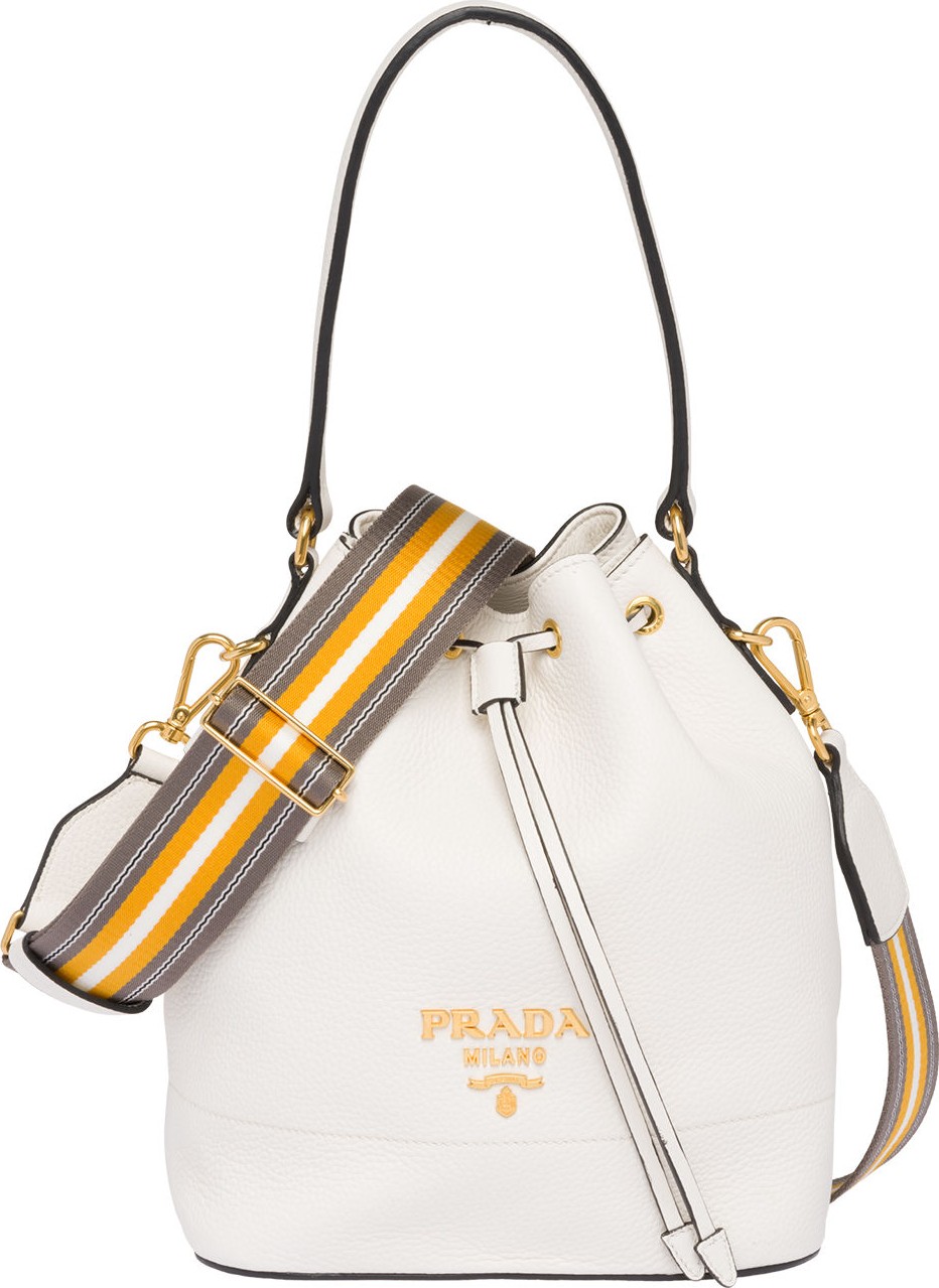 Prada Daino Top-Handle Bucket Bag with Web Strap