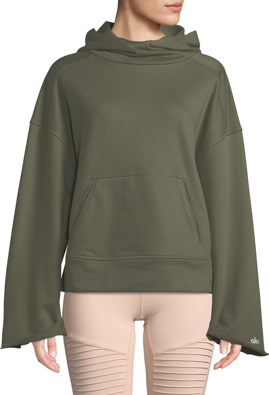 Alo Yoga Low Key Bell-Sleeve Pullover Hoodie