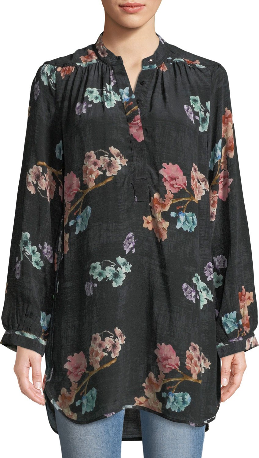 Tolani Natasha Botanical-Print Long-Sleeve Tunic