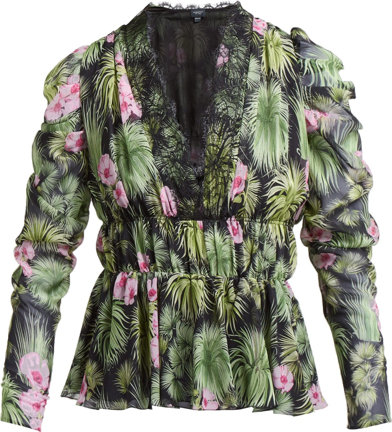 Giambattista Valli Floral and foliage-print silk crepe blouse