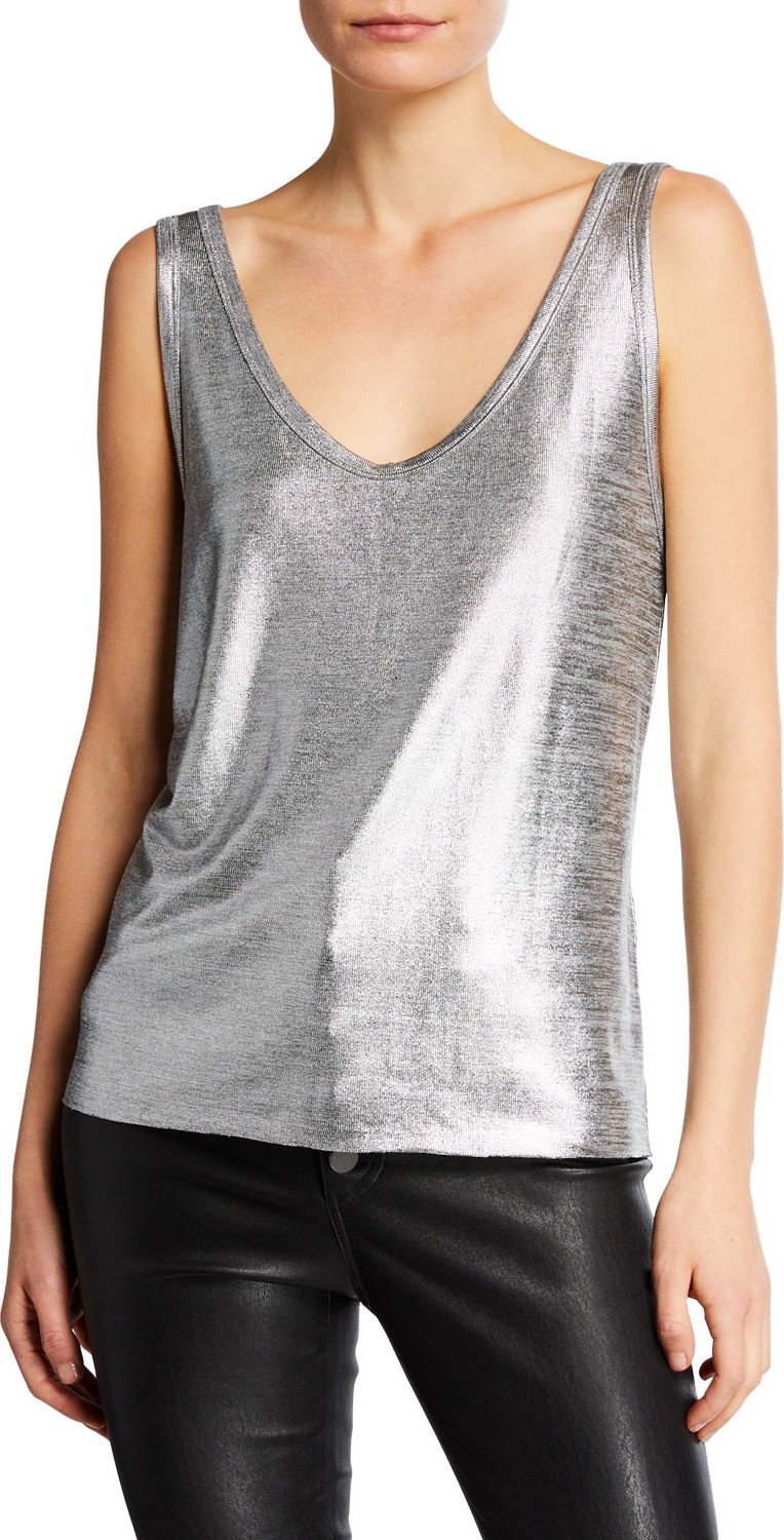 RtA Colton Metallic Deep V-Neck Top