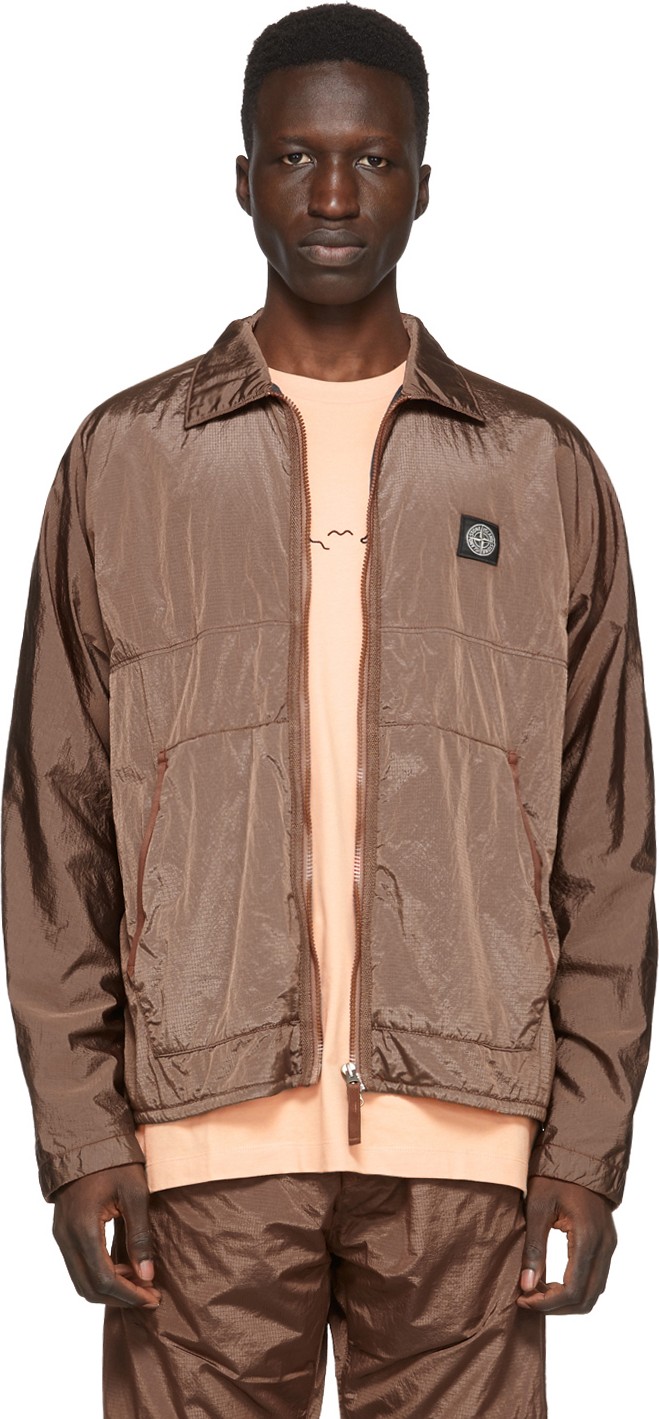 Stone Island Orange Zip-Up Overshirt Jacket