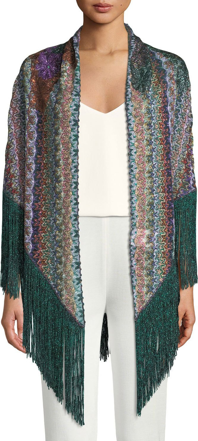 Missoni Flower Knit Shawl w/ Long Fringe