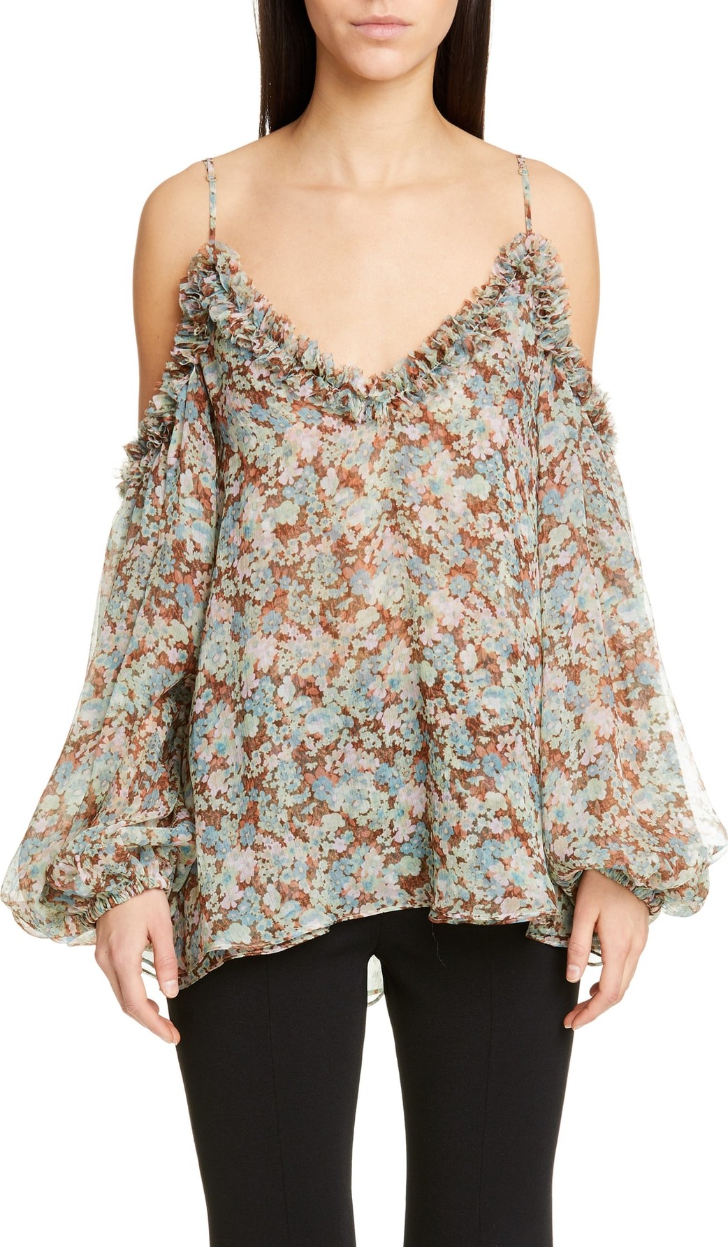Stella McCartney Meadow Floral Print Cold Shoulder Blouse
