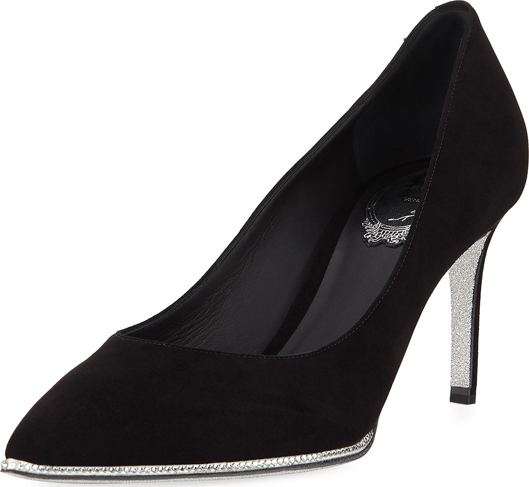 Rene Caovilla Grace Suede and Strass Pumps, Black
