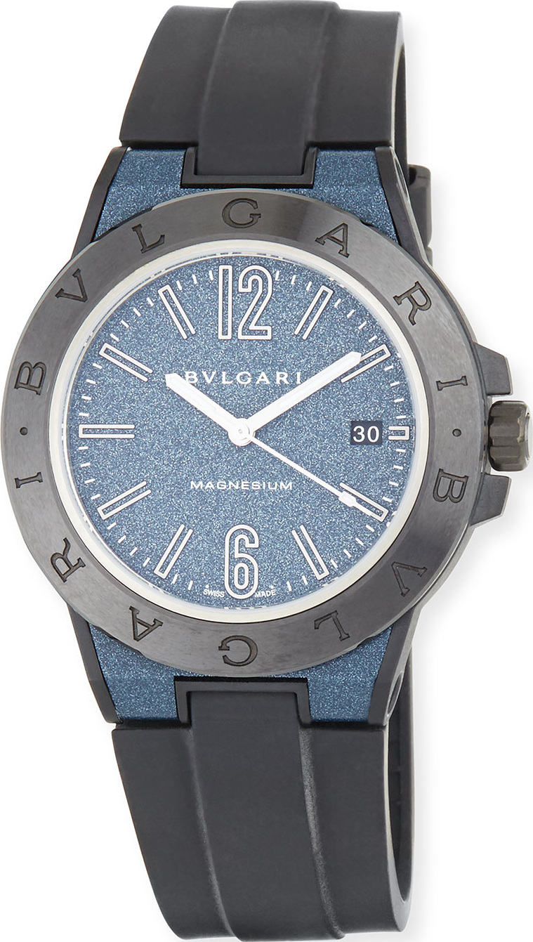 BVLGARI 41mm Ceramic Diagono Magnesium Watch, Blue/Black
