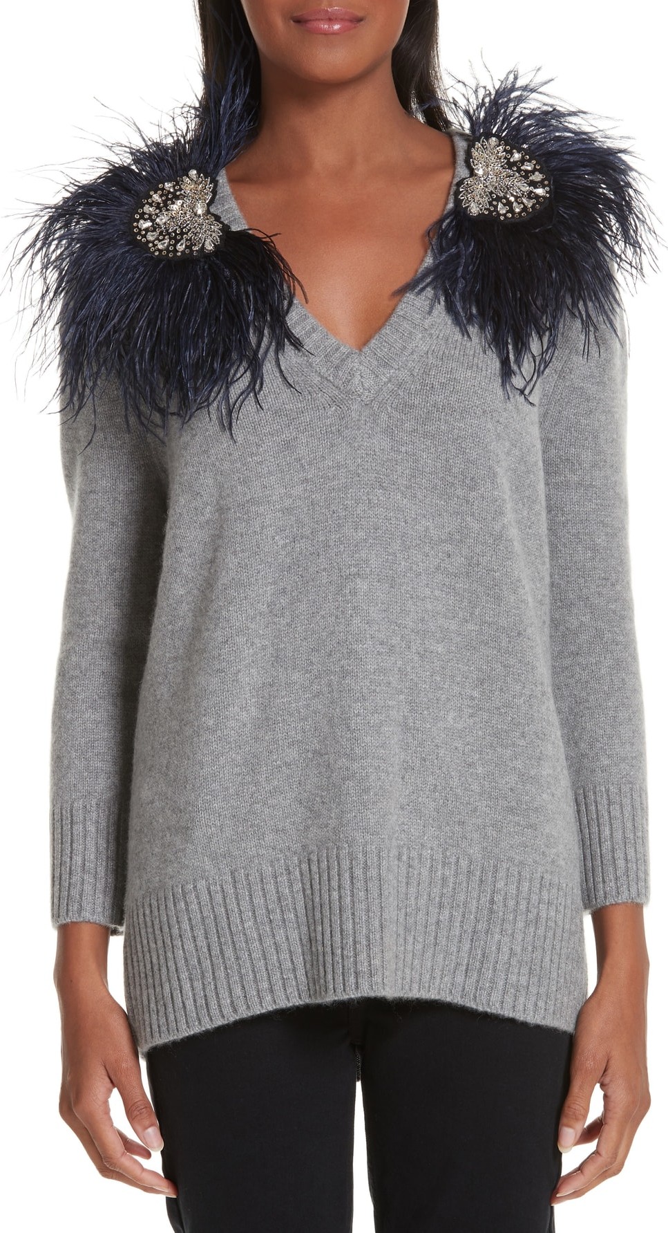 Johanna Ortiz Hierbatera Ostrich Feather Trim Sweater