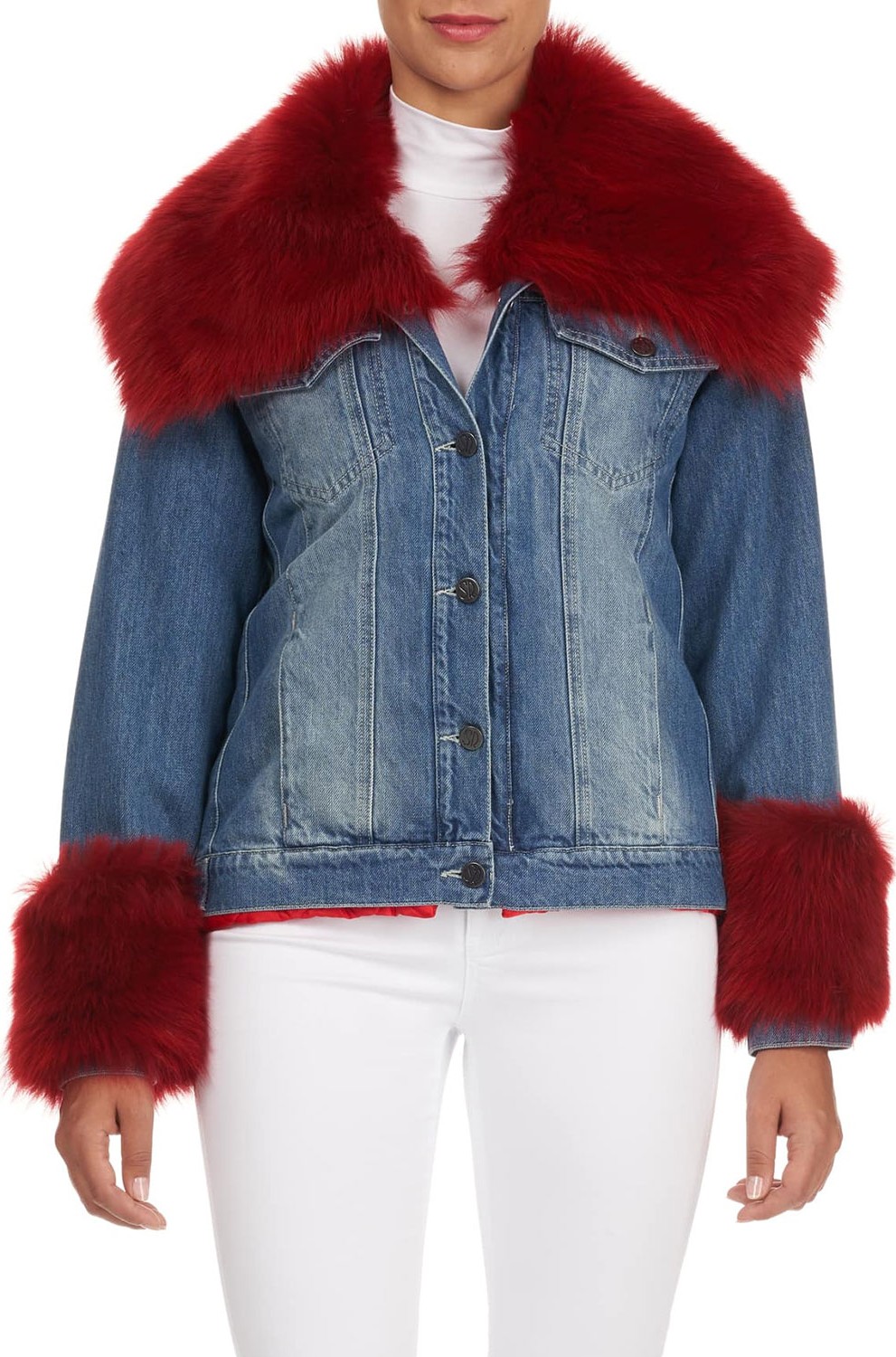 Simonetta Ravizza Lamb Fur Trim Denim Jacket