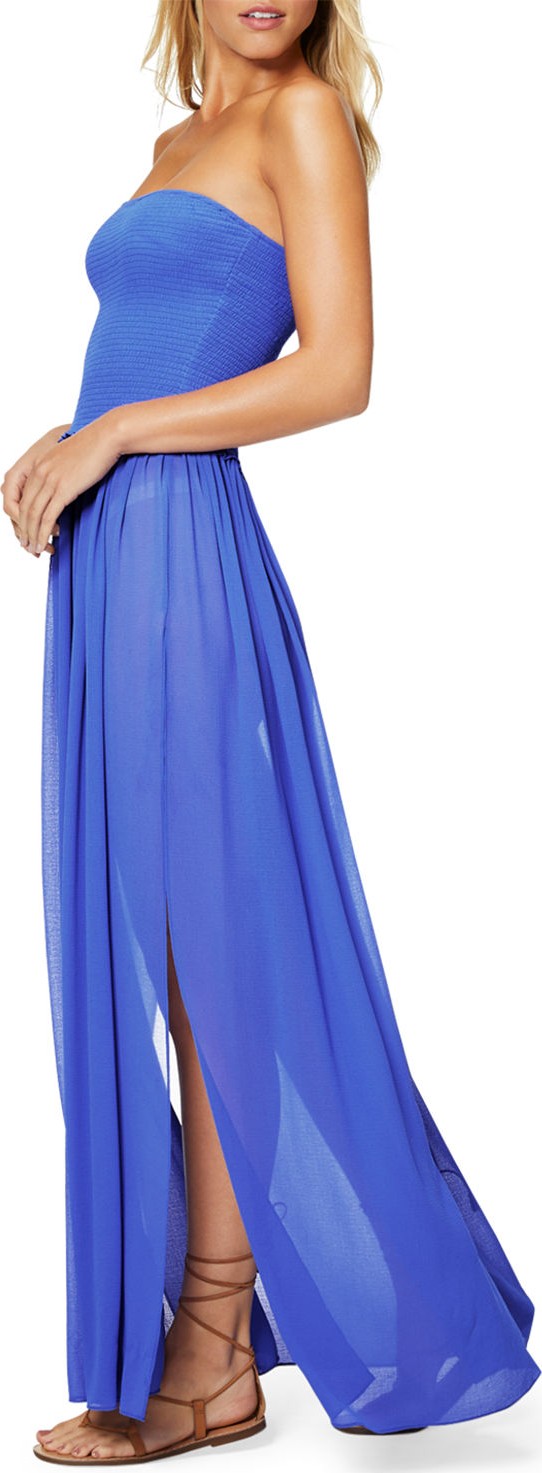 Ramy Brook Calista Smocked Strapless Side-Split Coverup Dress