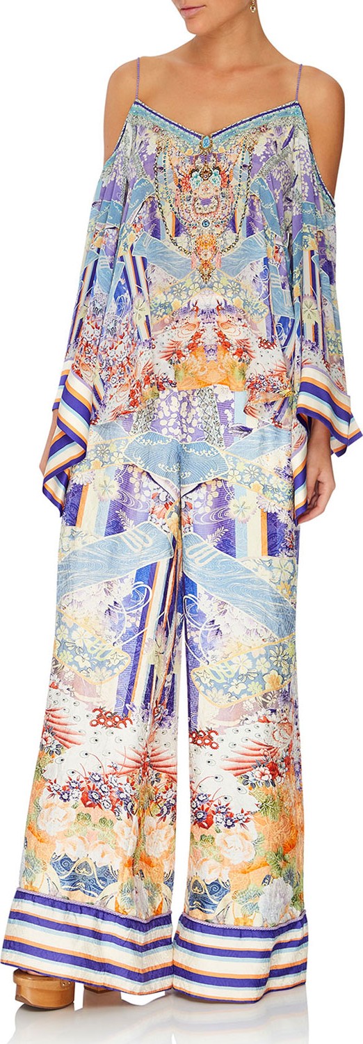 Camilla Printed Silk Wide-Leg Pants w/ Cuffs
