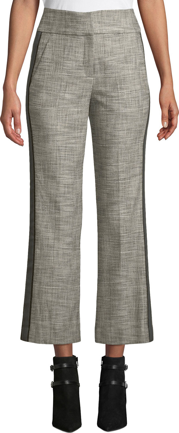 Veronica Beard Cormac Plaid Cropped Trousers with Tuxedo Stripes