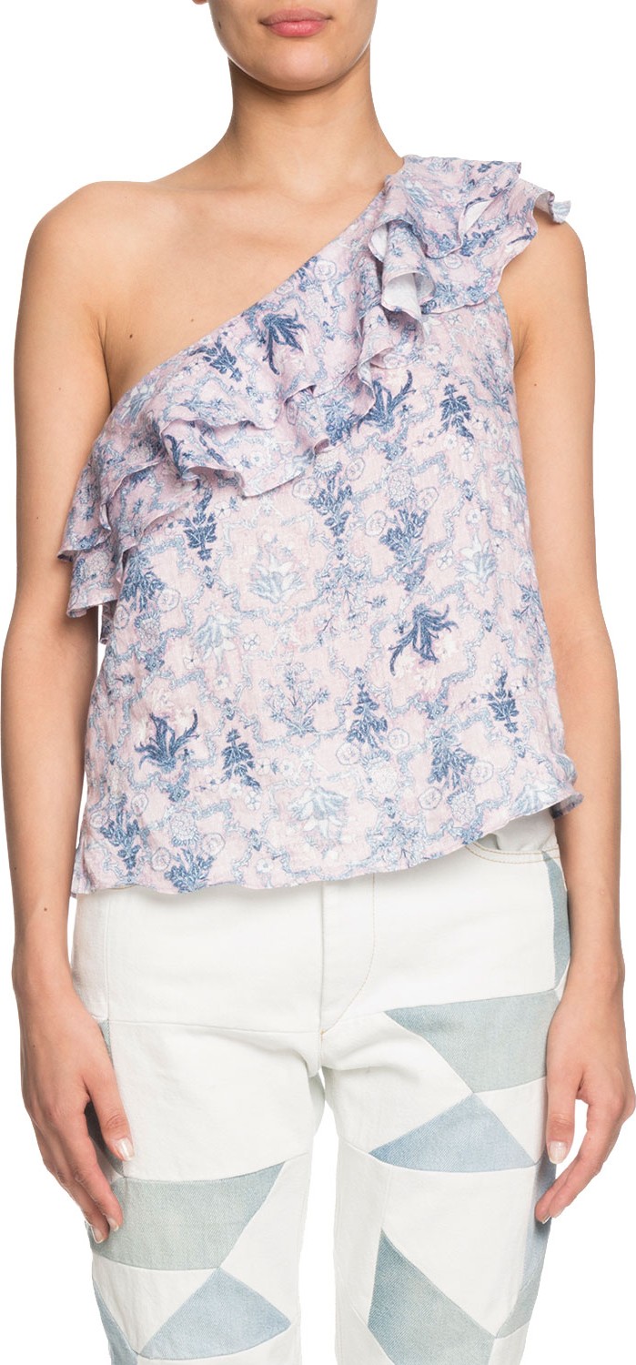 Isabel Marant Etoile Thomy One-Shoulder Patterned Ruffle Top