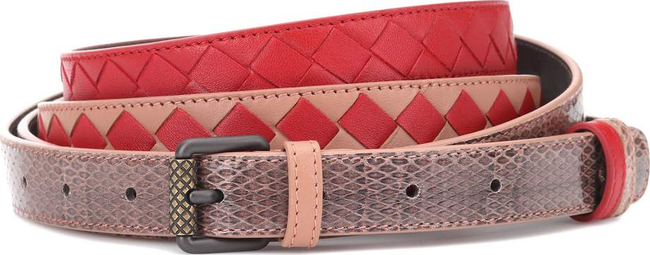 Bottega Veneta Intrecciato snakeskin-trimmed belt