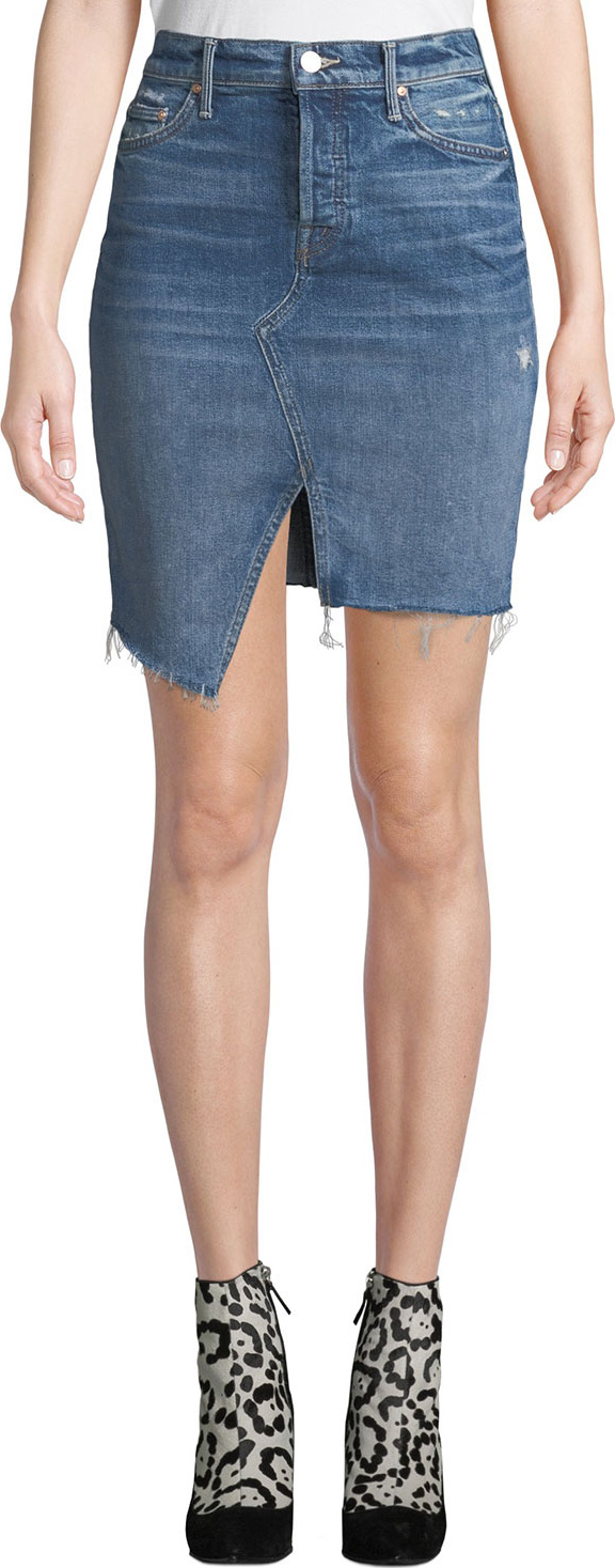 MOTHER The Tomcat Slide Mini High-Waist Frayed Denim Skirt