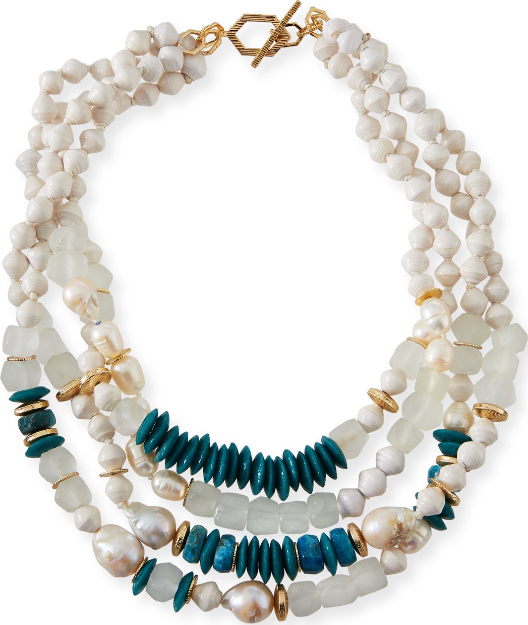 Akola Four-Strand Pearly Bead Necklace, 20"L