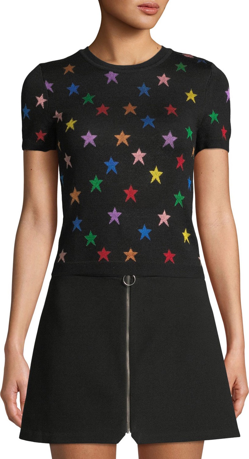 Alice + Olivia Short-Sleeve Star Crewneck Tee