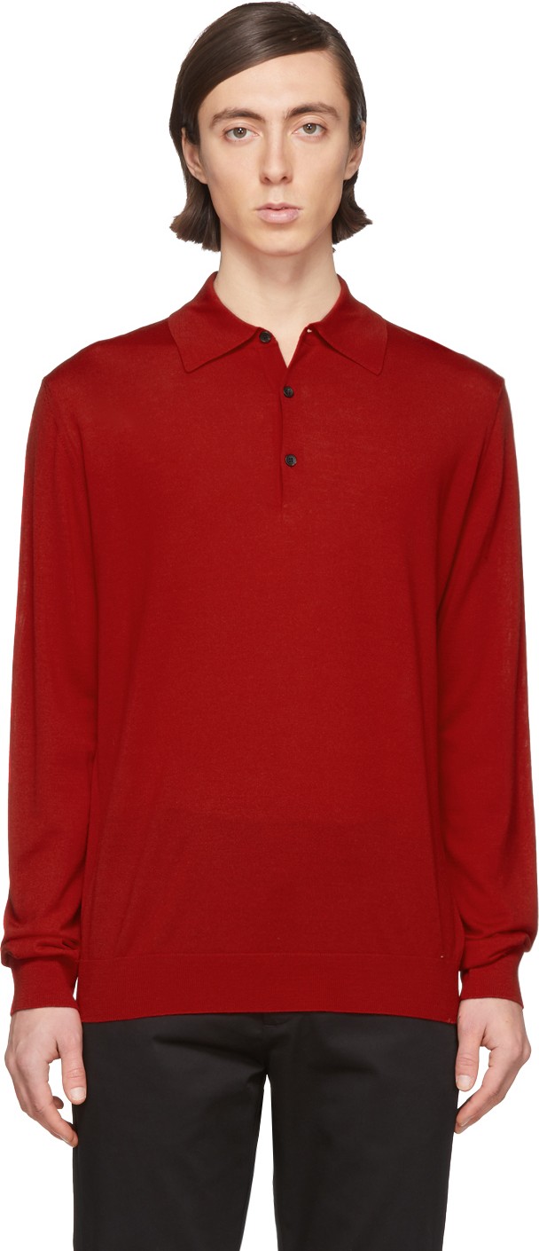 Lanvin Red Wool Long Sleeve Polo
