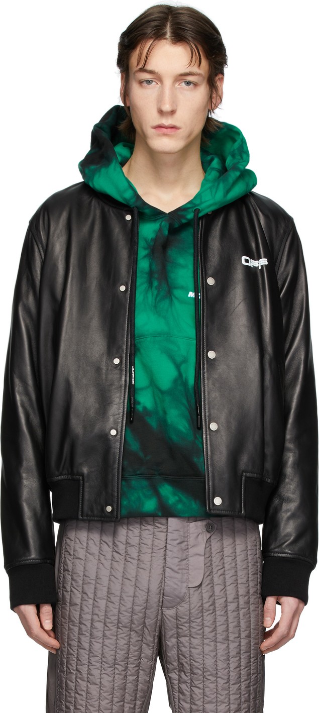 Off White Black Leather Arrows Bomber Jacket