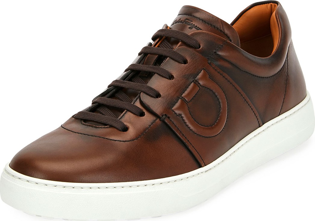 Salvatore Ferragamo Men's Cult 6 Burnished Leather Low-Top Sneaker