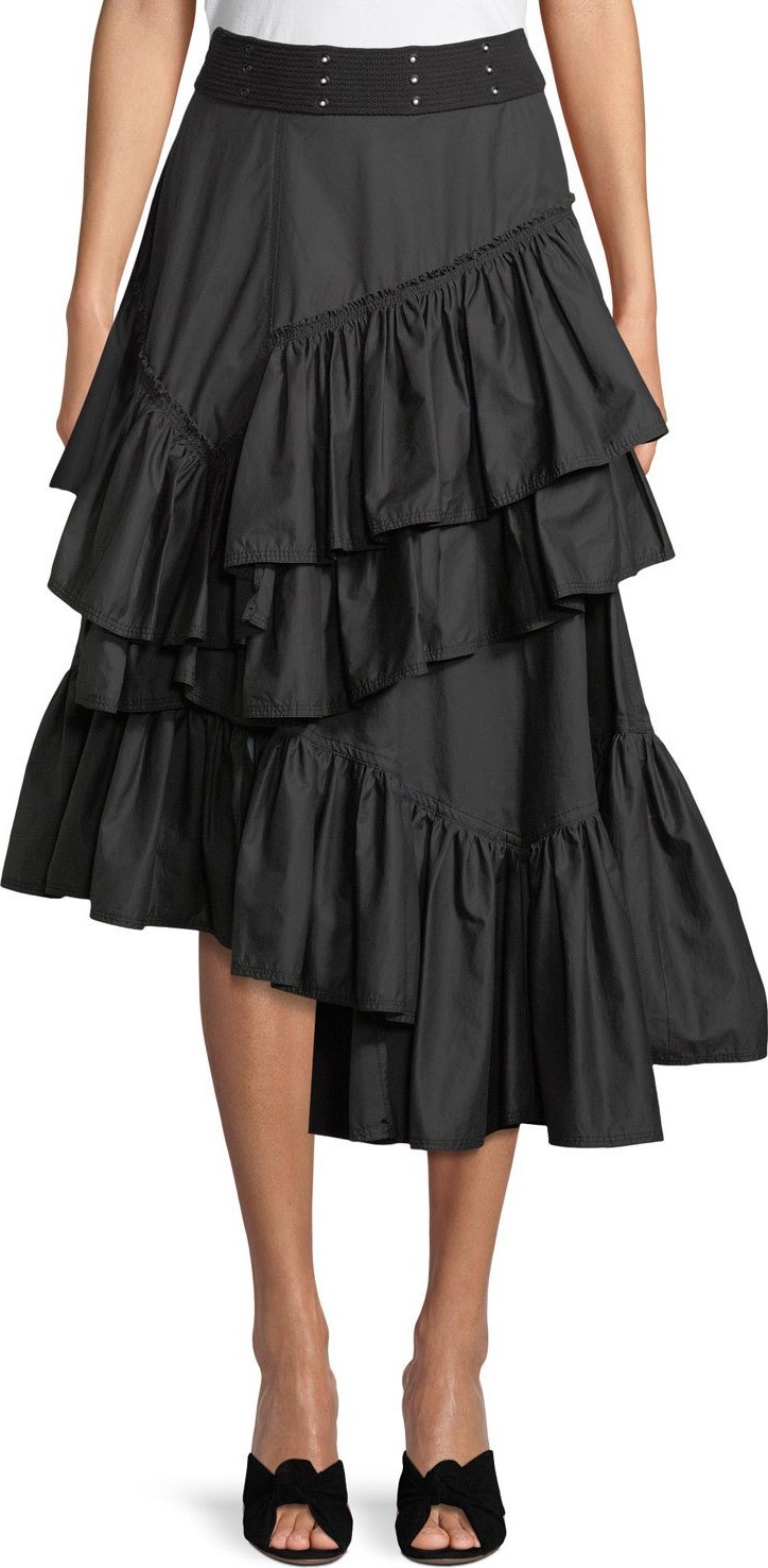 3.1 Phillip Lim Asymmetric Multilayered Cotton Midi Skirt
