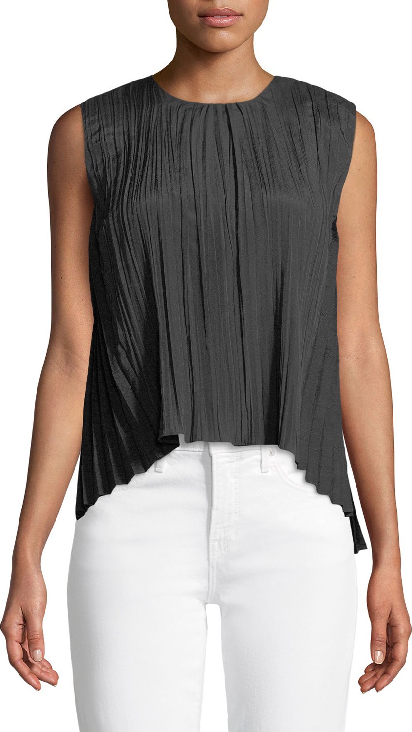 Vince Pleated Sleeveless Asymmetric Shell