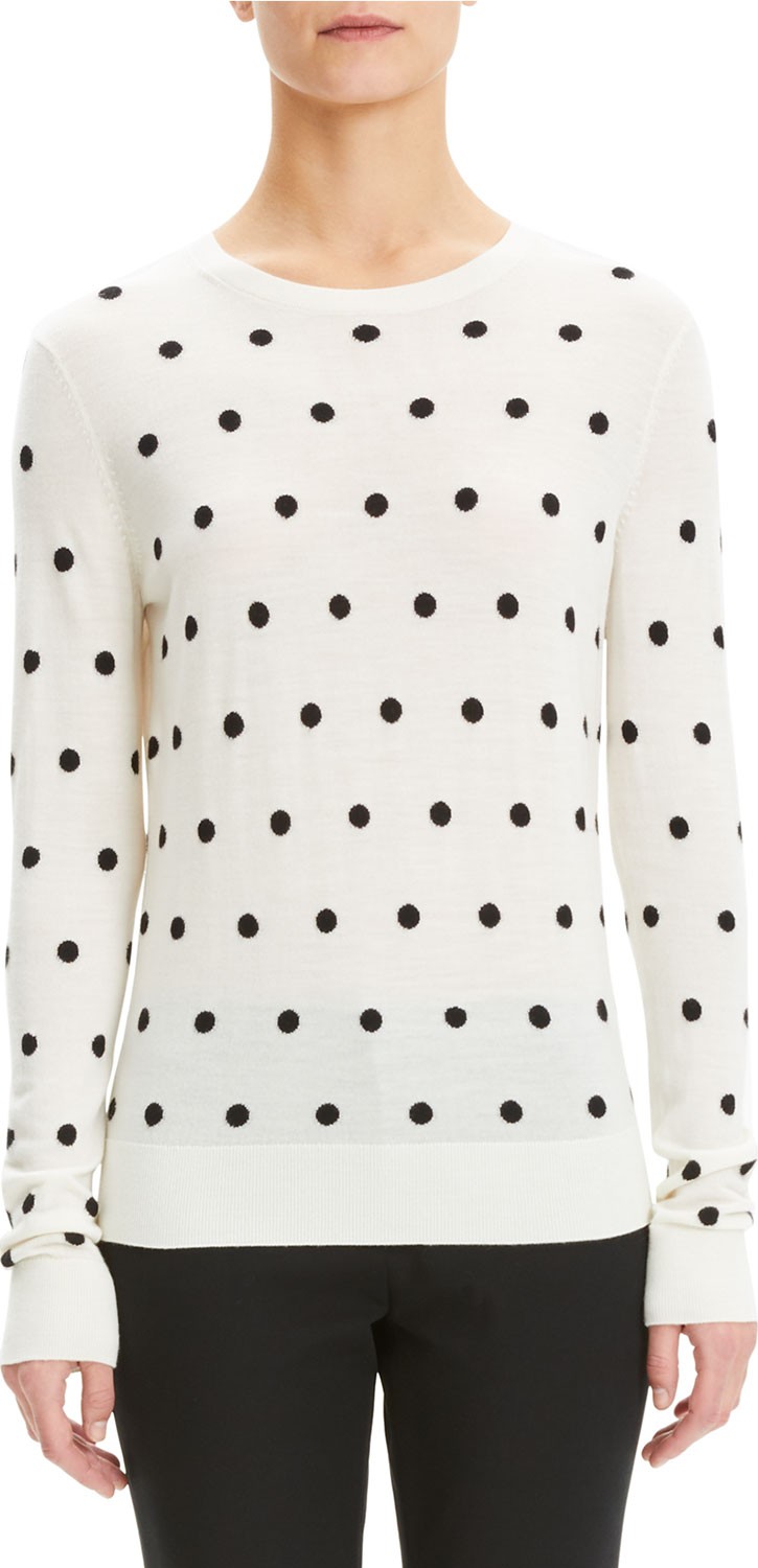 Theory Dot Intarsia Wool Crewneck Pullover Sweater