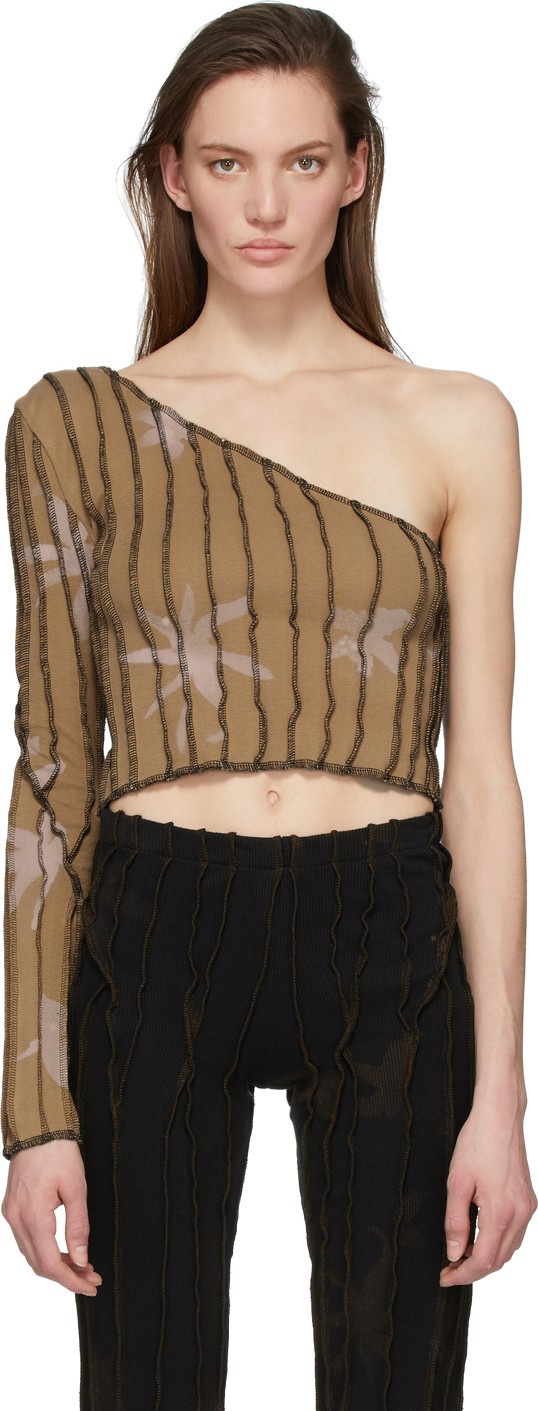 Helenamanzano SSENSE Exclusive Beige One Shoulder T-Shirt