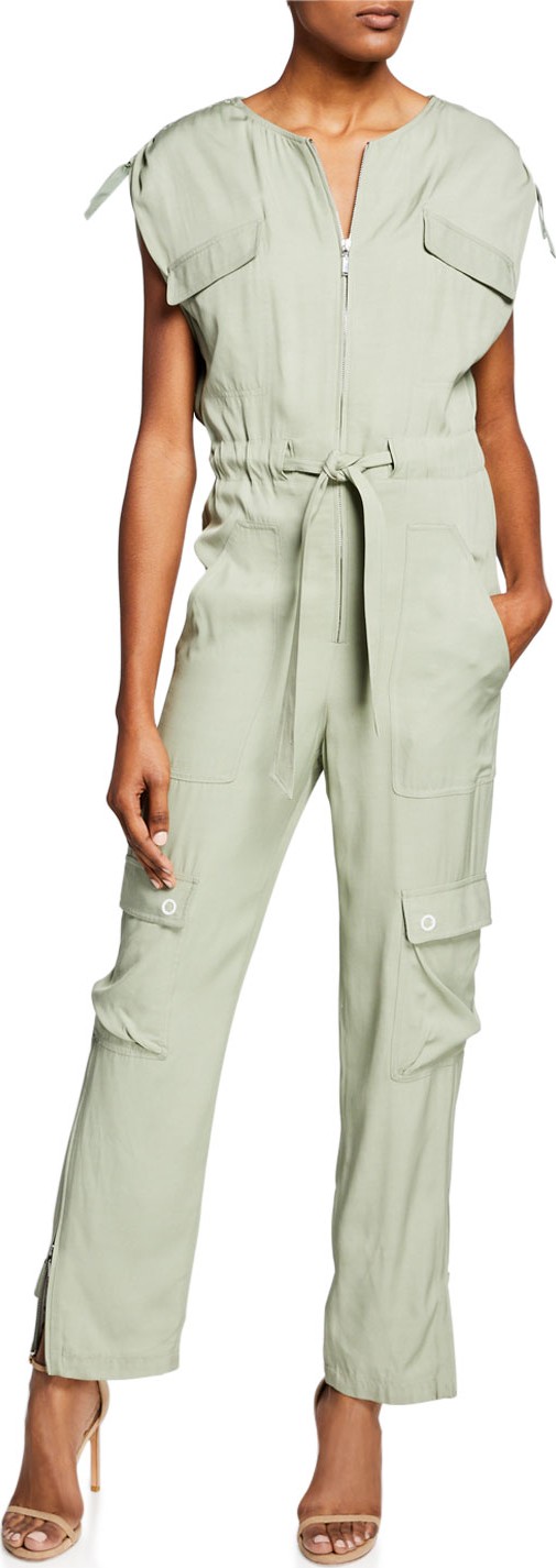 Jonathan Simkhai Lux Twill Short-Sleeve Utility Jumpsuit Jonathan Simkhai Lux Twill Short-Sleeve Utility Jumpsuit