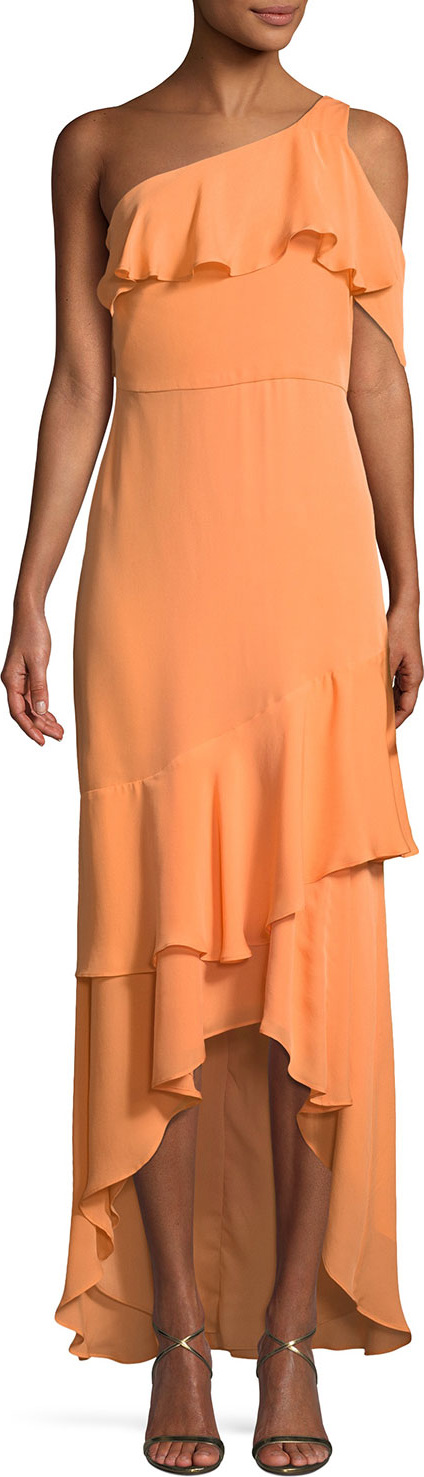 Parker Sharon Asymmetric Ruffle One-Shoulder Gown