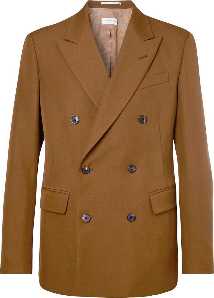 Dries Van Noten Camel Double-Breasted Wool-Blend Twill Blazer
