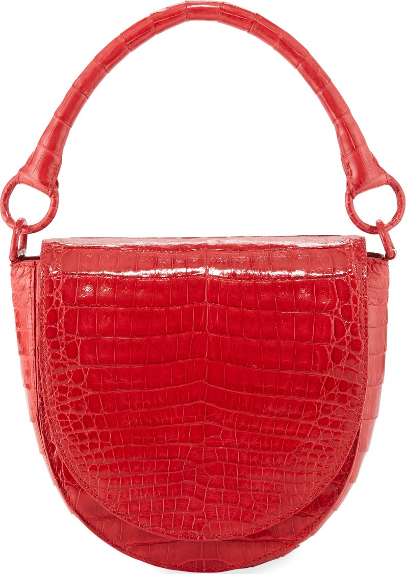 Nancy Gonzalez Teddi Croc Semicircle Crossbody Saddle Bag
