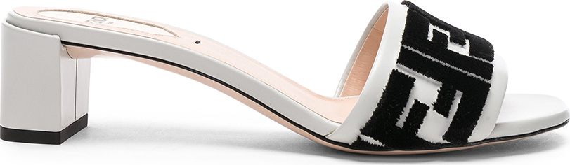 Fendi Logo Print Leather Mules