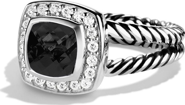 David Yurman Petite Albion Ring with Black Onyx and Diamonds