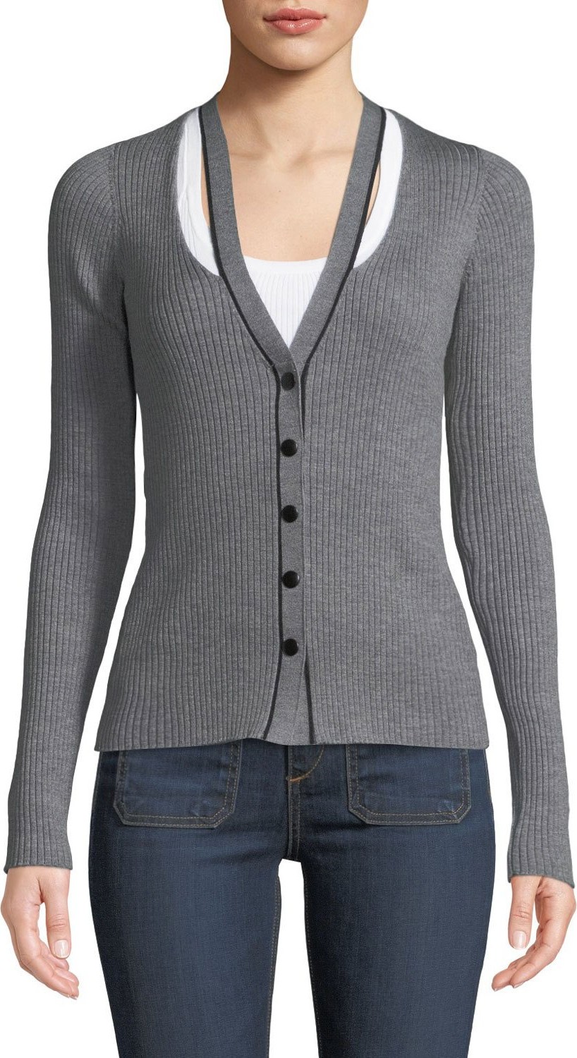 T By Alexander Wang Skinny Ribbed Layered Fitted Cardigan